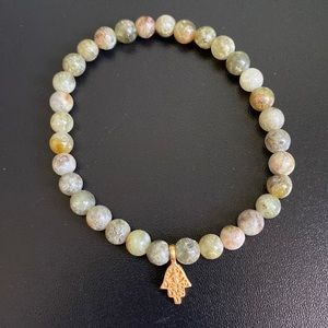 Satya Jewelry moss agate bracelet with gold hamsa charm